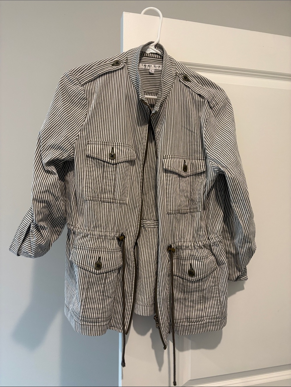 Trina Turk Black & White Striped Field Jacket